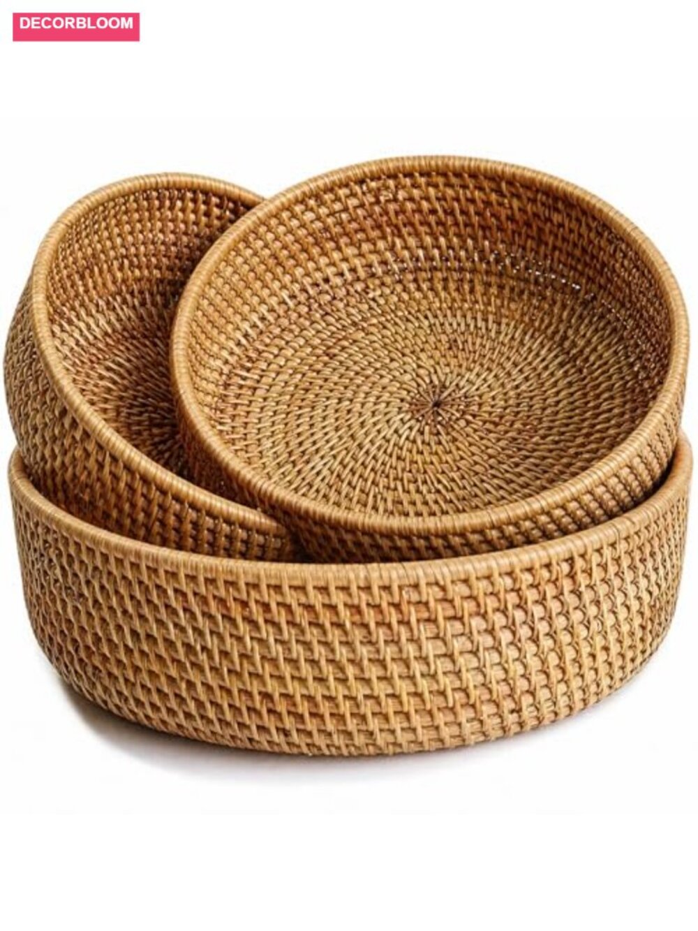 Handwoven Rattan Fruit Basket Set of 3 Bread Serving Baskets